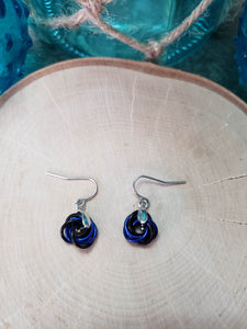 Cobalt and Onyx Chainmaille Small Love Knot Earrings