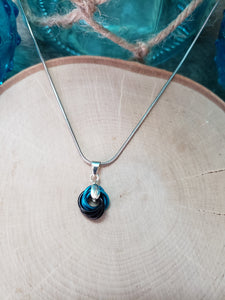 Maui Blue and Onyx Chainmaille Small Love Knot Necklace