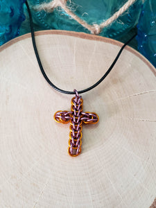 Mauve and Pumpkin Chainmaille FullPersian Cross Necklace