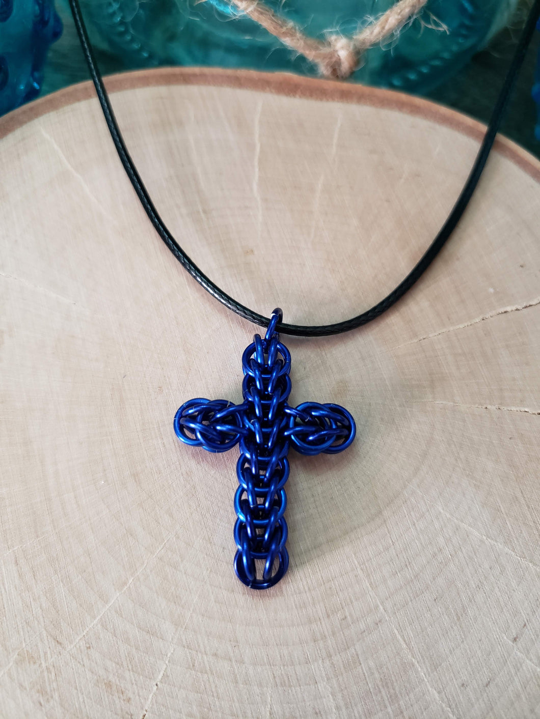 Cobalt Chainmaille FullPersian Cross Necklace