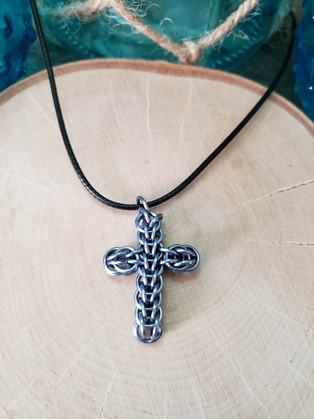 Gunmetal Chainmaille FullPersian Cross Necklace