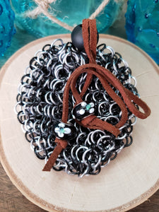 Onyx and Platinum Chainmaille Pouch (Dice Bag)