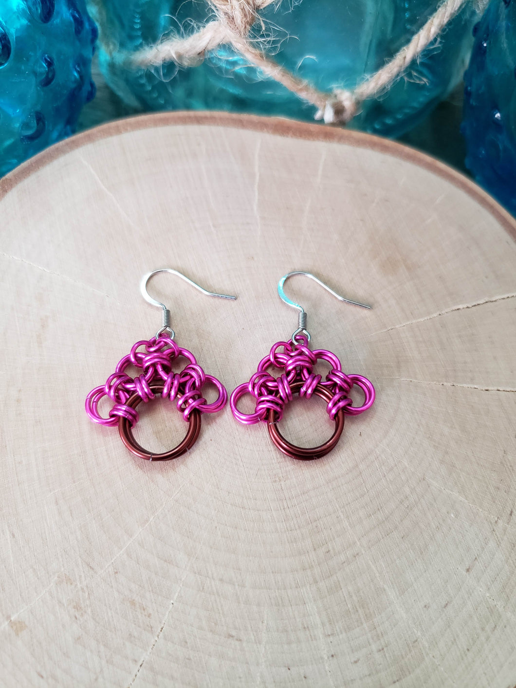 Bubblegum and Henna Chainmaille Paw Print Earrings
