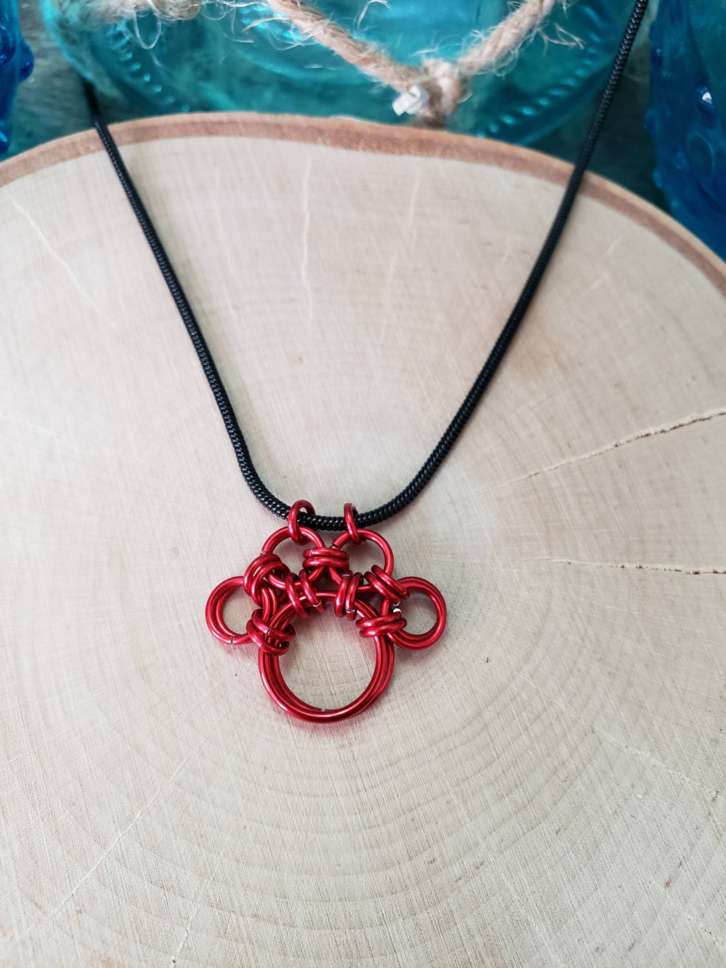 Candy Apple Chainmaille Paw Print Necklace
