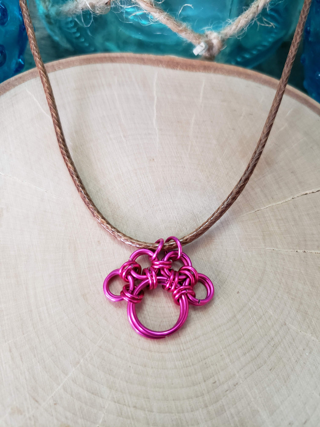 Bubblegum Chainmaille Paw Print Necklace